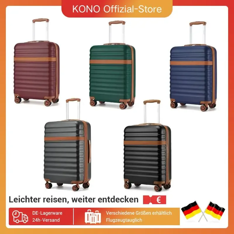 étui rigide kono abs + pc à 4 roues, bagage/valise à main avec chariot à verrouillage tsa (55/65/75 cm)
