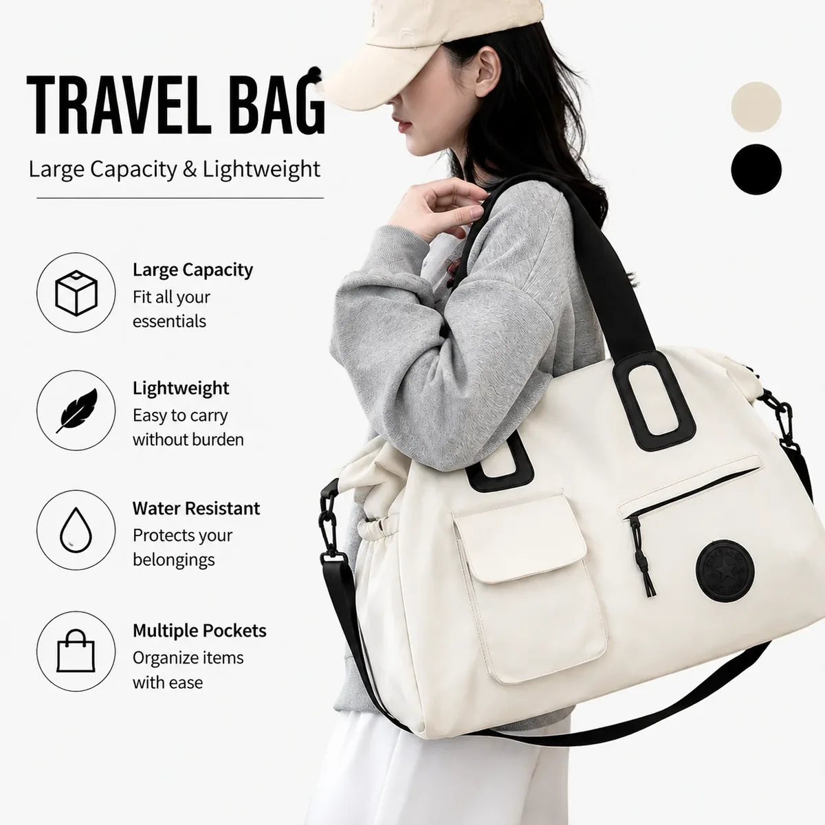 sac de voyage pour femmes, sac fourre-tout de grande capacité, léger et portable, sac de week-end, sac à bandoulière, sac de rangement pour salle de sport et fitness