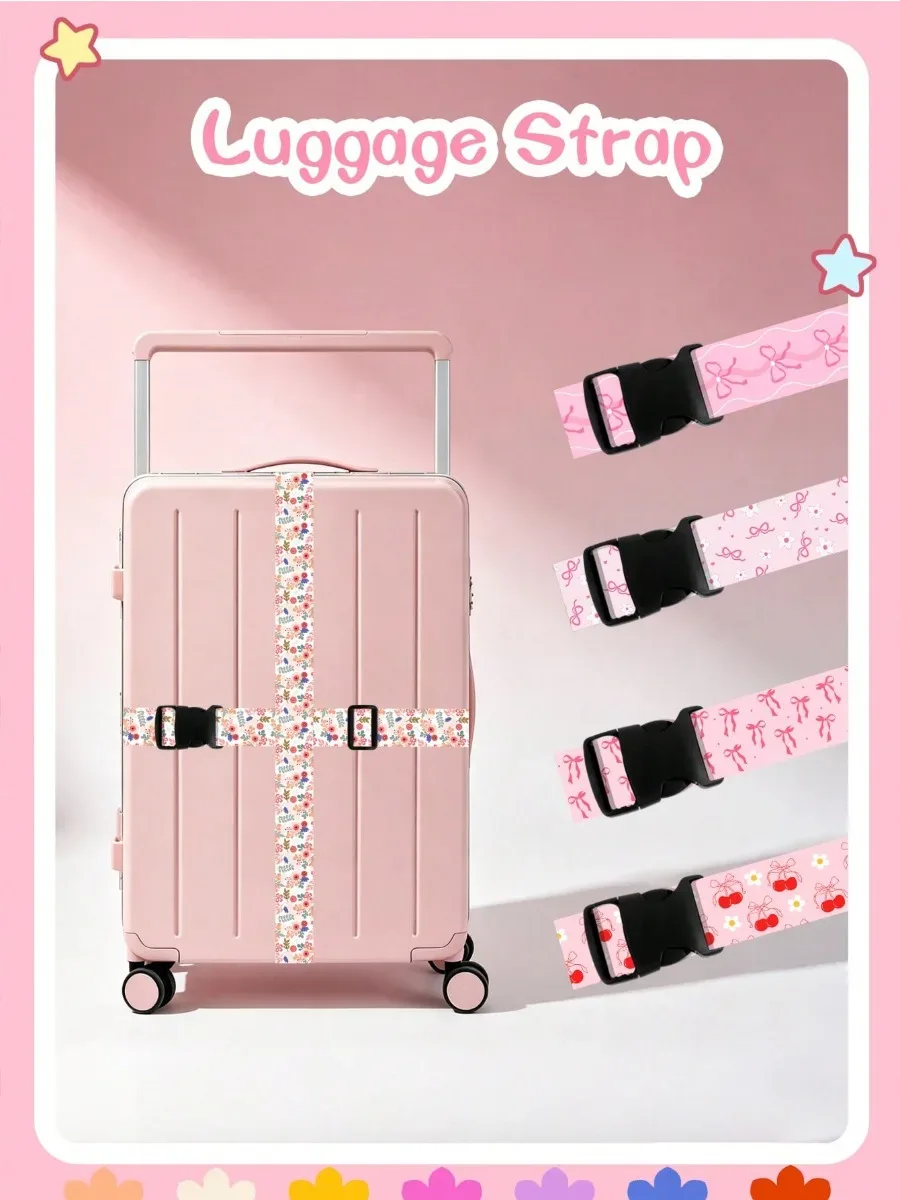 sangle de bagage réglable à imprimé mignon pour valise, ceinture de voyage en tissu doux avec boucle, sangle de sac légère pour femme