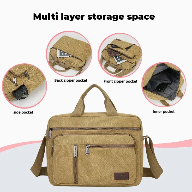 sac à bandoulière en toile pour hommes, sac à bandoulière décontracté, fourre-tout pour les déplacements quotidiens avec plusieurs poches, sac de voyage scolaire léger et durable
