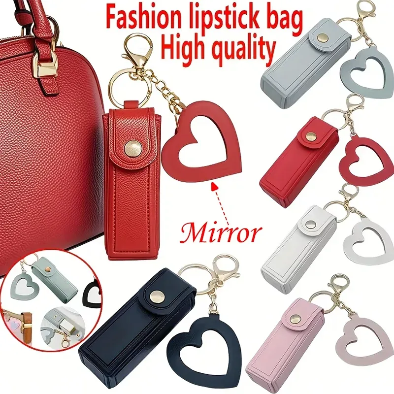 différentes couleurs disponibles, mini sac à rouge à lèvres portable avec miroir en forme de cœur, sac à rouge à lèvres portable avec miroir, petite trousse de maquillage