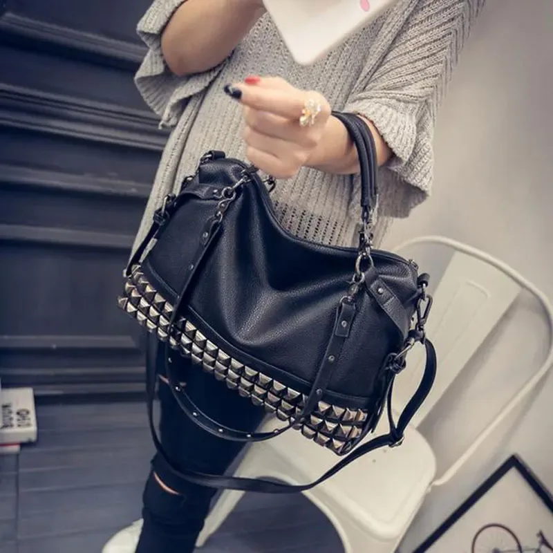 Sac à main en cuir PU pour femmes, rivets personnalisables, nouvelle mode, sacoches en cuir de vache pour femmes, sac à main asymétrique, grands sacs