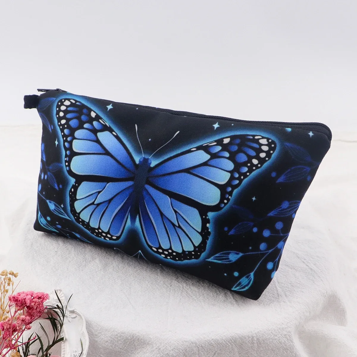 sac de rangement de voyage pour femmes, sac à cosmétiques, trousse de maquillage, trousse de maquillage, trousse de rouge à lèvres à fermeture éclair imprimée, chat mignon