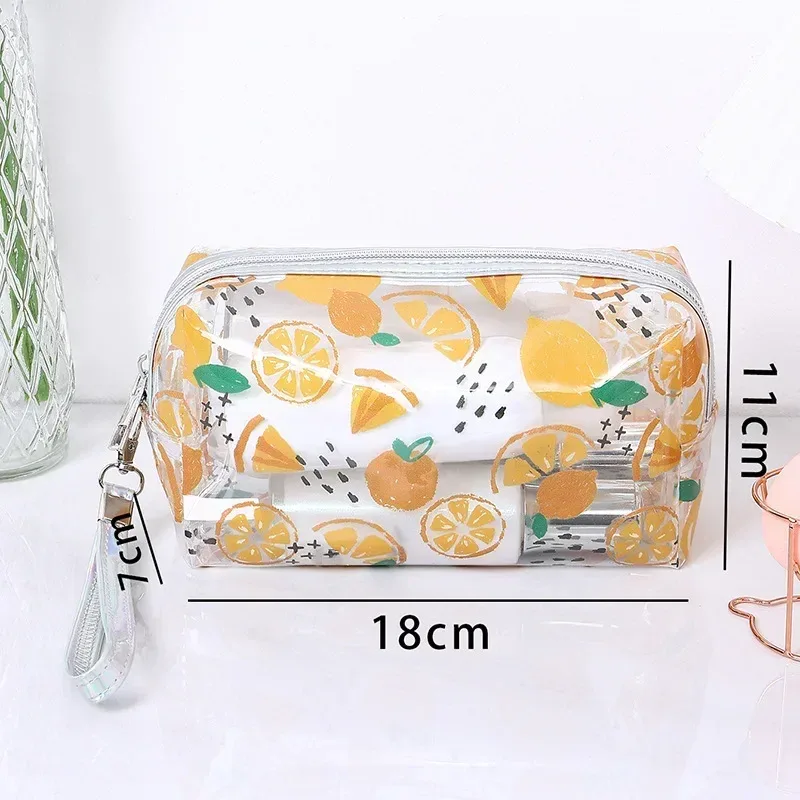 trousse de maquillage transparente étanche pour femmes et filles, trousse cosmétique de voyage, trousse de toilette, poudres transparentes, imprimé mignon, fleur d'avocat