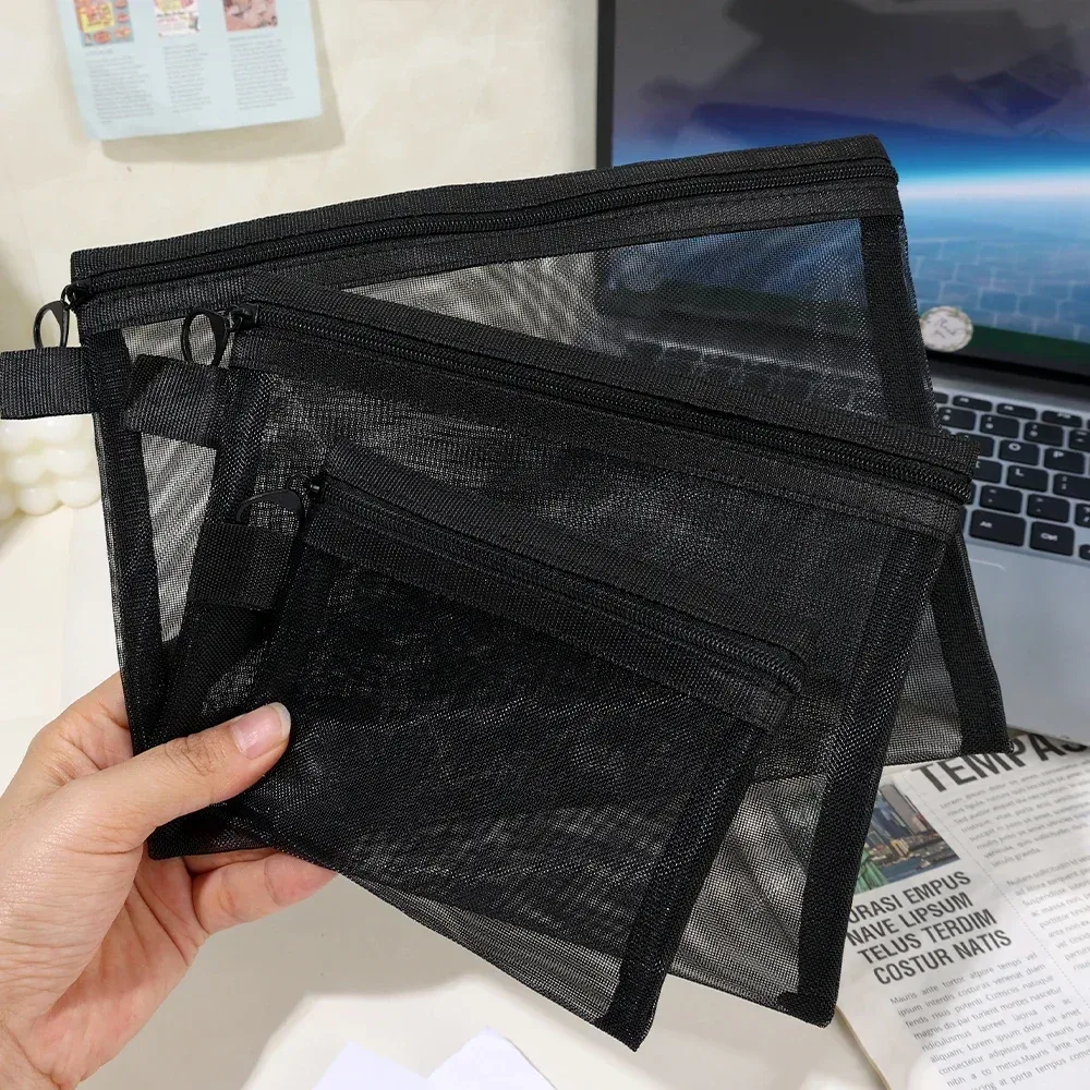 sacs à cosmétiques transparents en maille, petit grand sac de maquillage noir, étui de rangement de toilette de voyage portable, pochette de rangement de rouge à lèvres 1/3 pièces