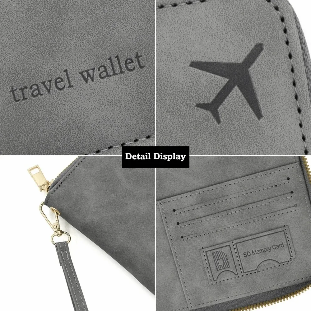 porte-passeport multifonctionnel en pu anti-rfid, couleur unie, avec fermeture éclair, porte-monnaie unisexe