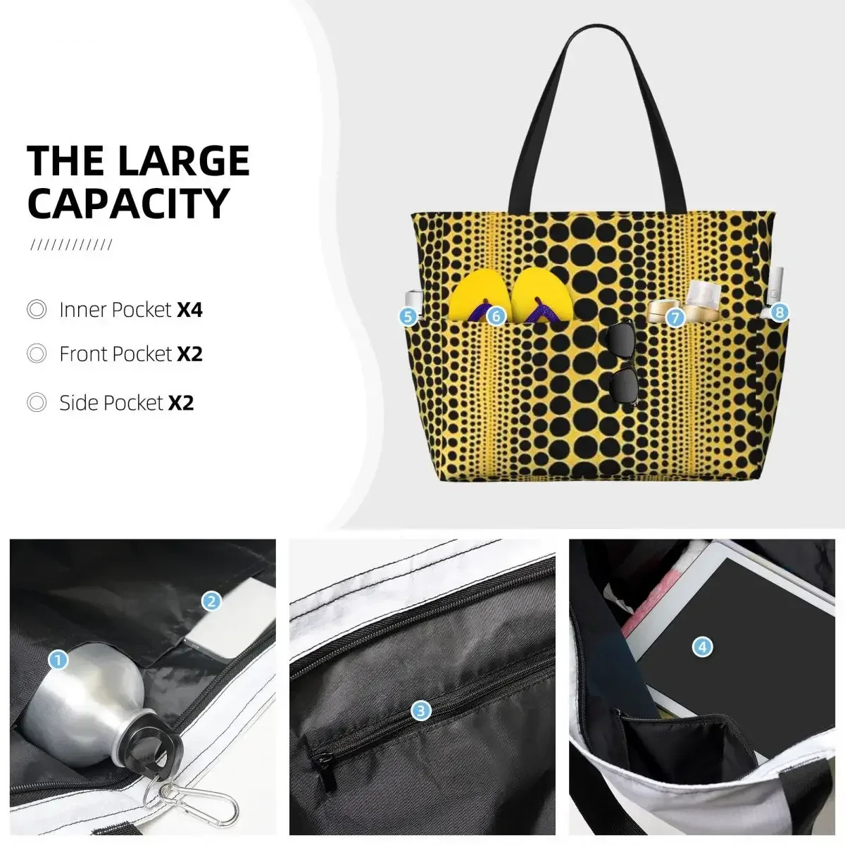 sac fourre-tout de plage abstrait yayoi kusama pumpkin, sac de sport, de gym, de yoga, grand sac fourre-tout pour femme, sac de voyage, sac de fitness