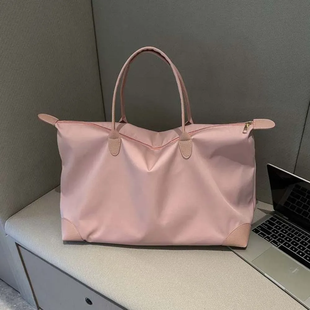 sac fourre-tout en nylon oxford imperméable de couleur unie, avec garniture en cuir coréen, sac à bandoulière sous le bras, pour les trajets quotidiens