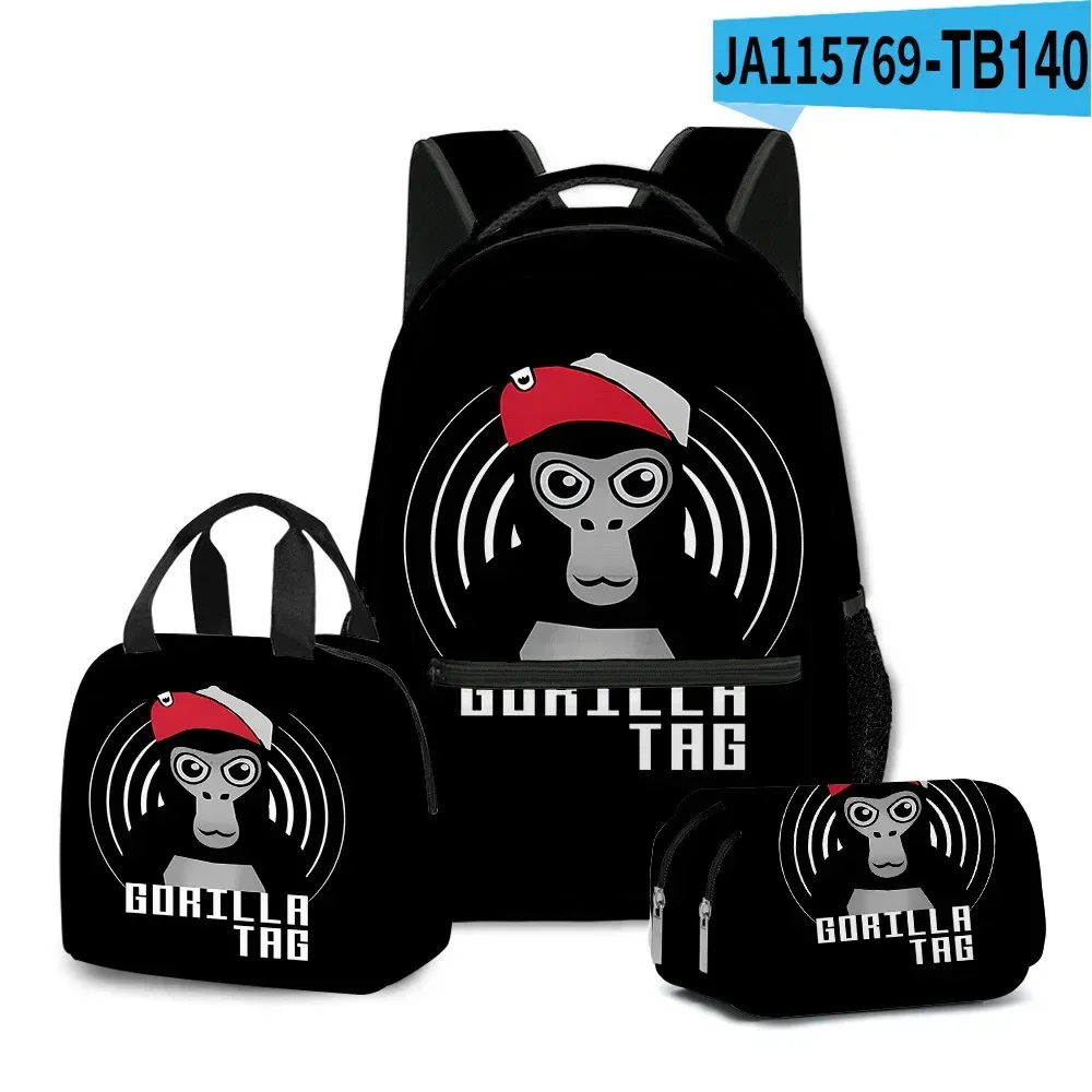 sac à dos d'école pour étudiants, sac à dos portable pour ordinateur portable, sac à déjeuner portable, trousse à crayons, imprimé 3d, motif gorilla classique, populaire et amusant, 3 pièces/ensemble