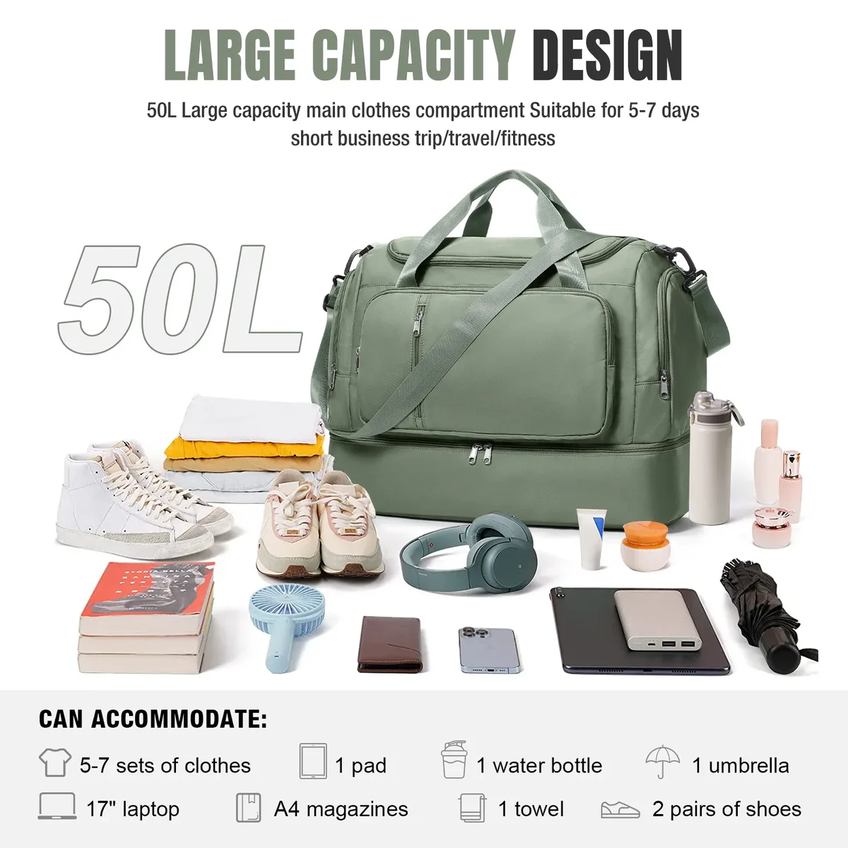 sac de voyage pour hommes et femmes, sac de voyage de grande capacité, sac de week-end extensible, sac à main pour bagages à main, sac de nuit, sac de rangement 