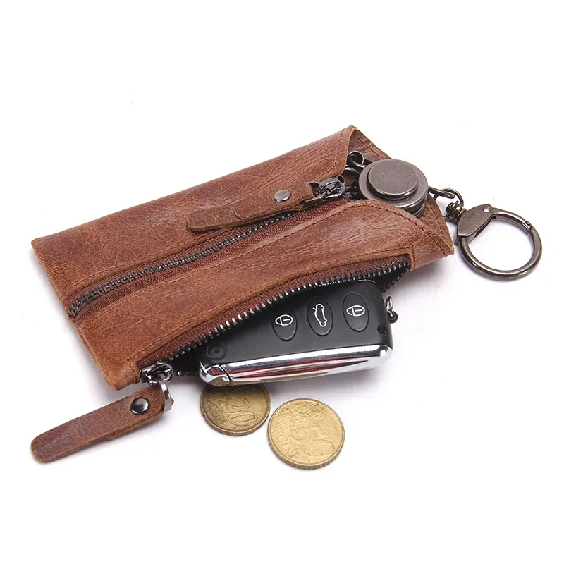 contact's vintage en cuir véritable porte-clés femmes porte-clés couvre fermeture éclair porte-clés sac hommes porte-clés femme de ménage clés organisateur