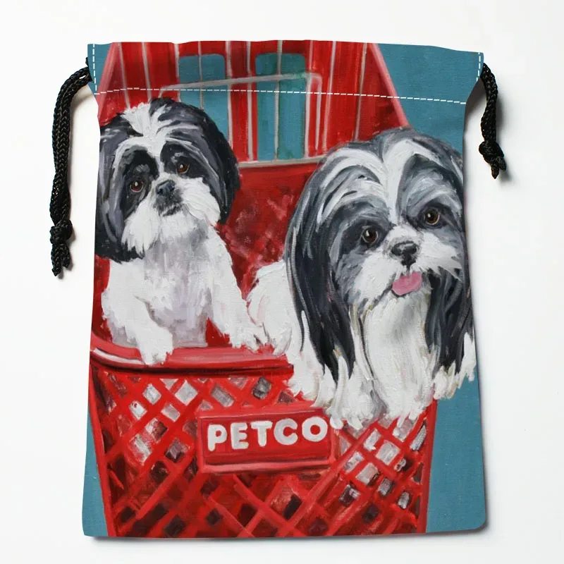 sac à cordon personnalisé pour peinture de chien shih tzu, 18x22cm, petit sac de voyage en tissu pour femmes, pochette cadeau de noël
