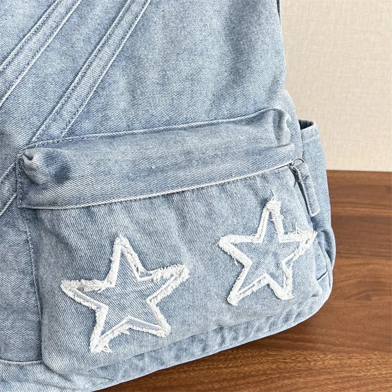 sac à dos en jean vintage pour femme, grande capacité, sac à bandoulière en jean, sac à dos quotidien pour l'école et l'ordinateur portable, design simple