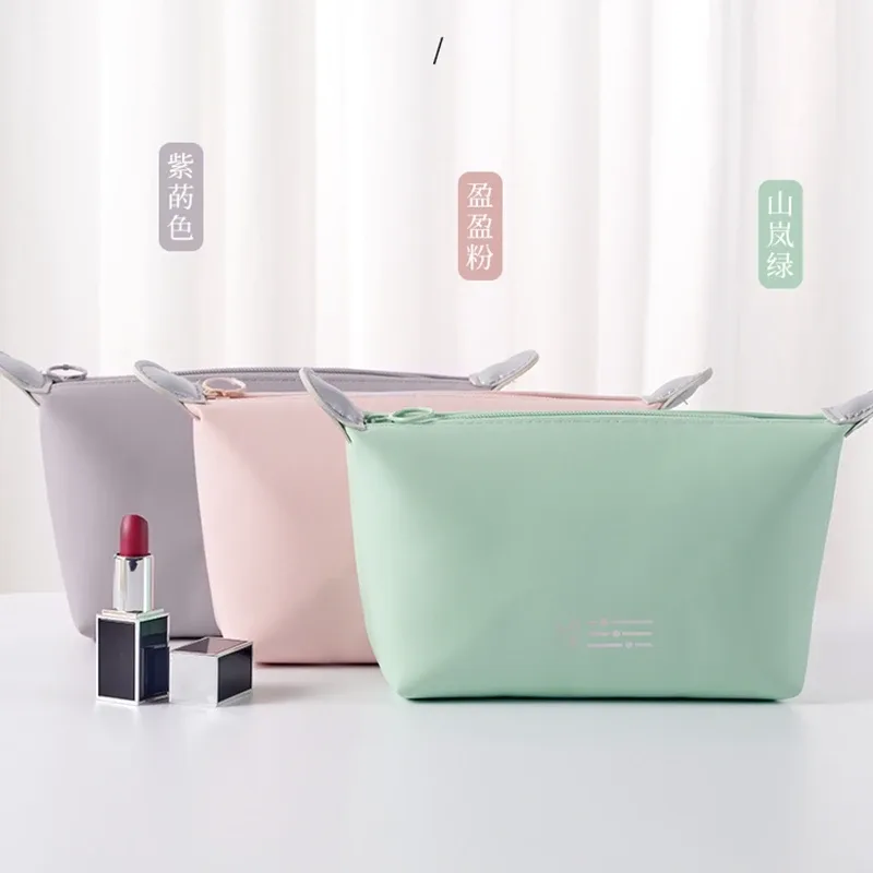 trousse pu leather solid color zip cosmétique vert pastel rose pâle gris perle petite pochette rectangulaire voyage beauté maquillage