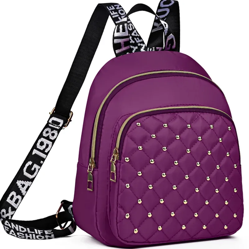 sac à bandoulière double avec rivets brodés en forme de losange pour femmes, nouveau style, sac de voyage tendance, sac décontracté et polyvalent pour femmes.
