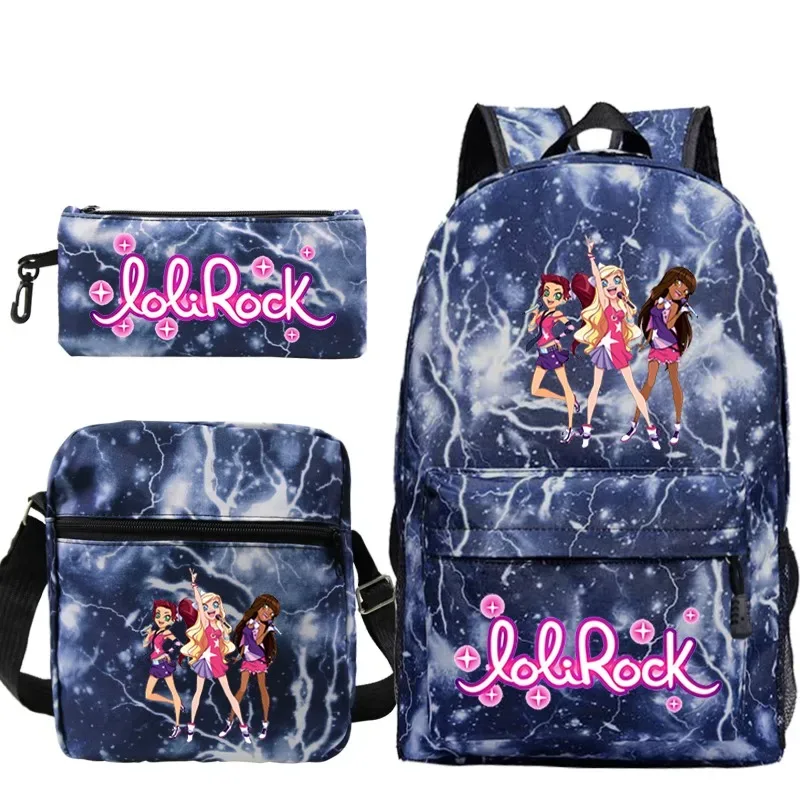 ensemble de sac à dos lolirock mignon pour garçons et filles, sacs d'école animés, sac à dos de voyage pour hommes et femmes, cadeau pour adolescents, 3 pièces