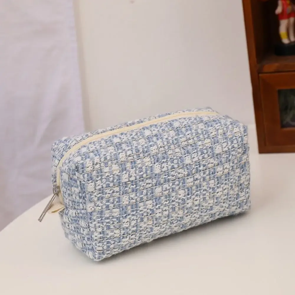 sac de maquillage en toile tendance pour gloss, sac de voyage écossais mignon pour fille, sac à main de maquillage portable, trousse à cosmétiques, trousse à crayons et papeterie
