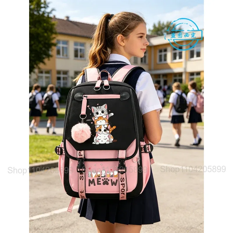 sac à dos chat empilé mignon, amusant, style anime, pour étudiants, garçons et filles, mochilas, sac de cours quotidien, sac à dos décontracté portable