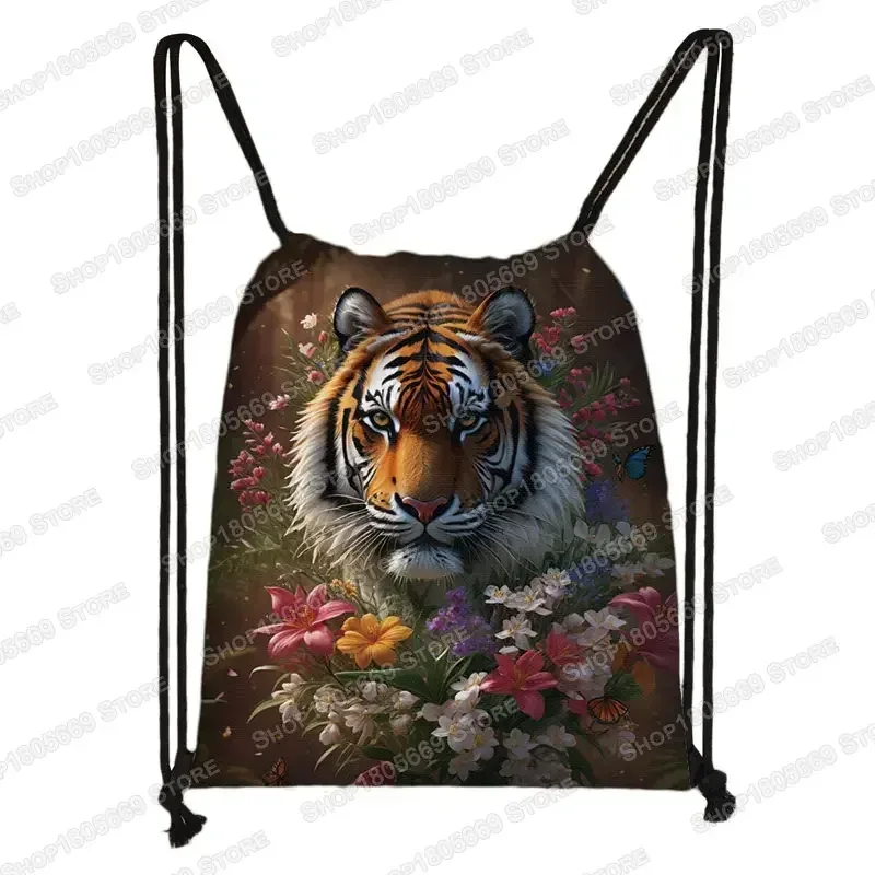 sac à dos loup hurlant sous le clair de lune et tigre coloré pour hommes et femmes, sacs à cordon de proximité en plein air, sacs de voyage pour étudiants