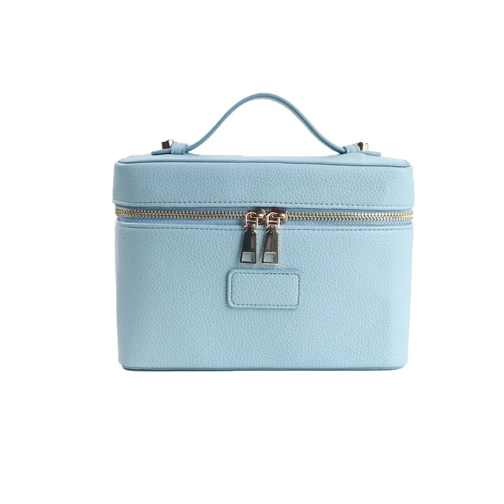 sac à maquillage en cuir pu, forme carrée, grande capacité, sac cosmétique à main, doublure amovible, pochette cosmétique imperméable ​ ​