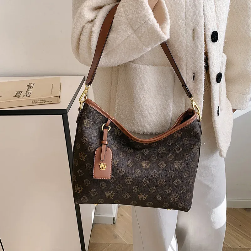sac fourre-tout classique rétro imprimé grande capacité pour femmes, sac à bandoulière de créateur, sac à main pour femme, sac de navetteur en pu