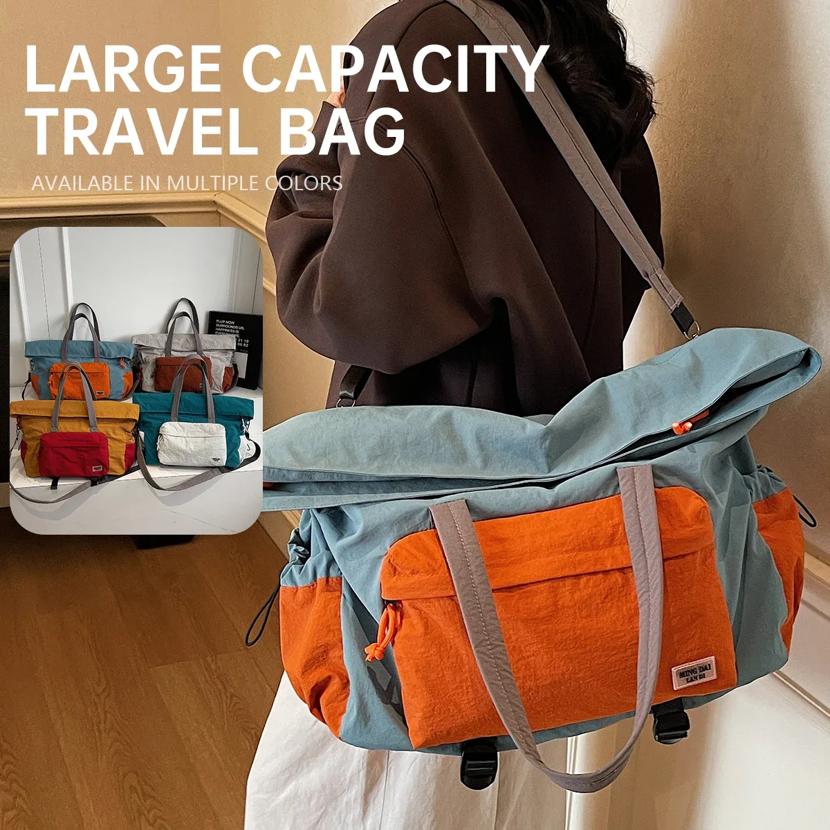 Sac à bagages léger pliable pour femme, sac de sport à bandoulière extensible de grande capacité, sac de voyage portable pour courte distance, sac à bandoulière pour homme pour la randonnée et le camping