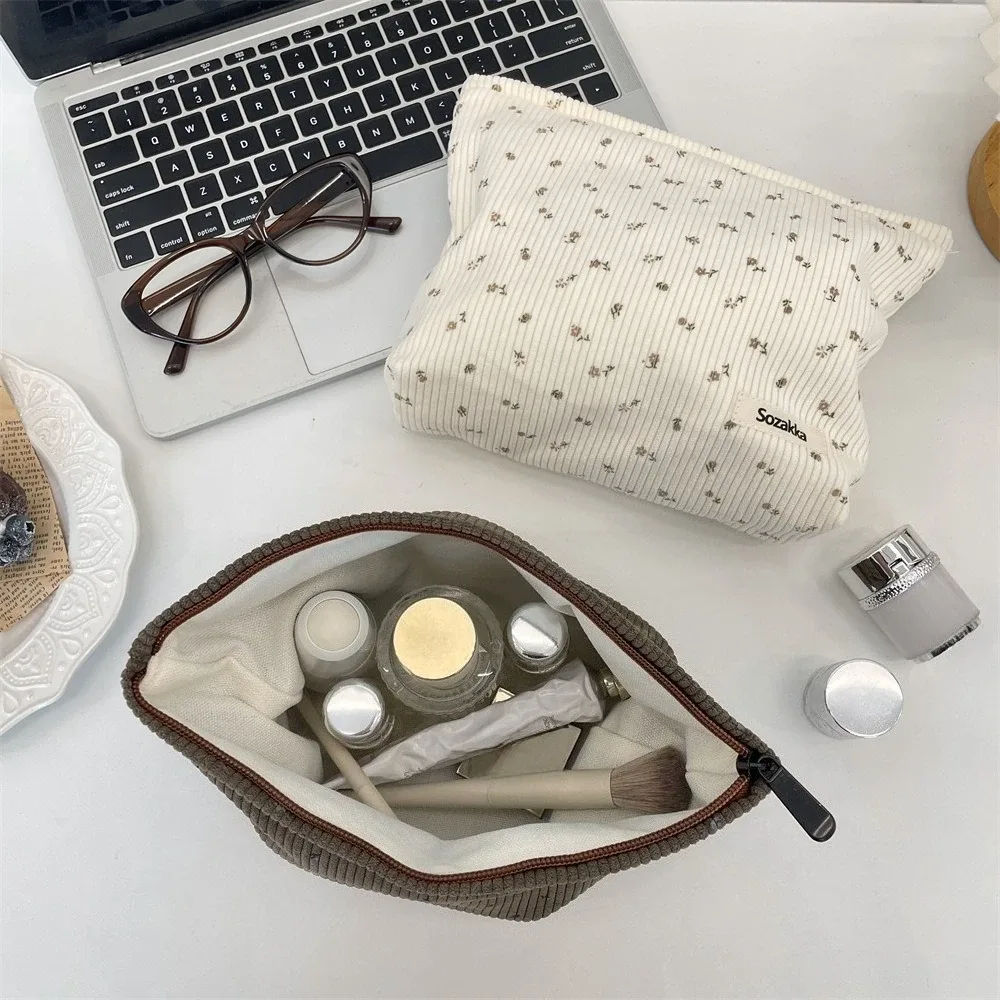 sac à cosmétiques de voyage en velours côtelé, sac de rangement de maquillage portable, sacs à main pour femmes, grande capacité, fermeture éclair, organisateur de maquillage, pochette de rangement