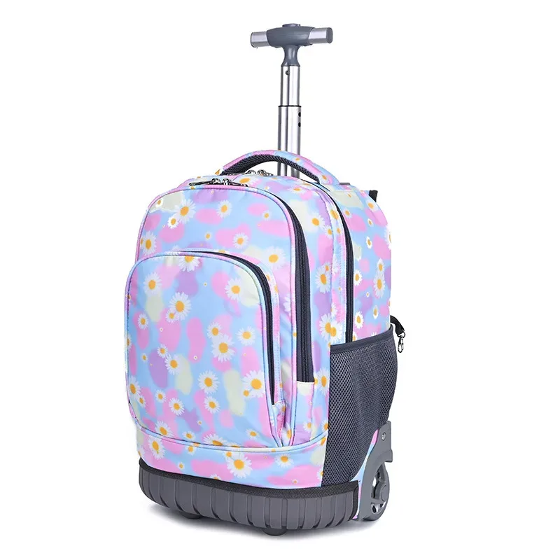 sac dos oxford cloth motifs animaux rose violet bleu format rectangulaire roulettes fixes usage école voyage