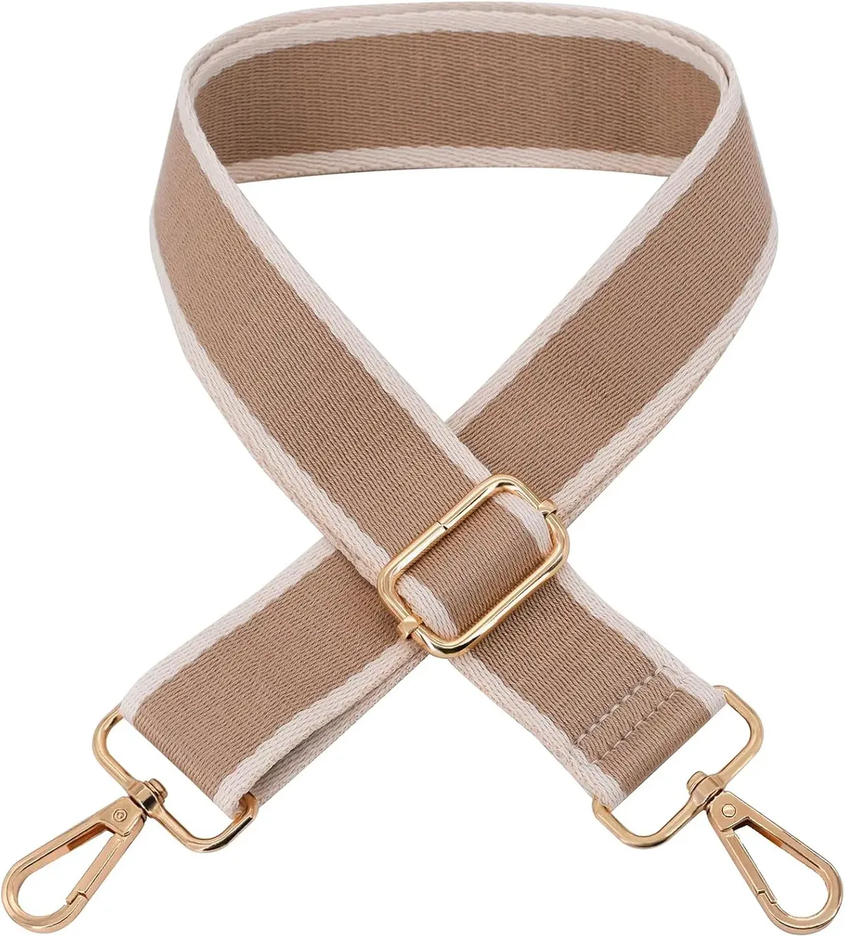 ceinture sac tissu rayures beige crème boucles dorées crochet voyage remplacement universel sacs mains dos bagages réglable mousqueton