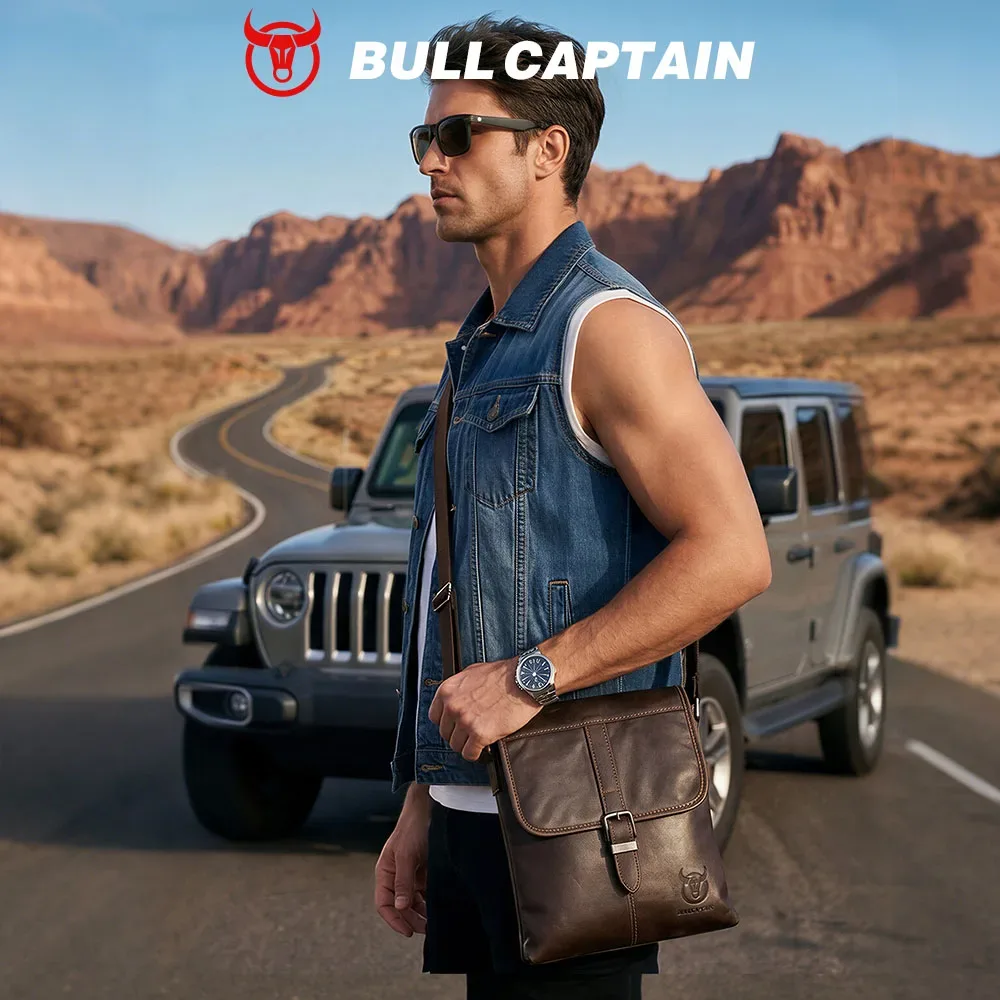 bullcaptain sac à bandoulière en cuir pour homme, décontracté, sportif, pour l'extérieur, en cuir souple de première qualité, tendance, petit sac plat pour affaires