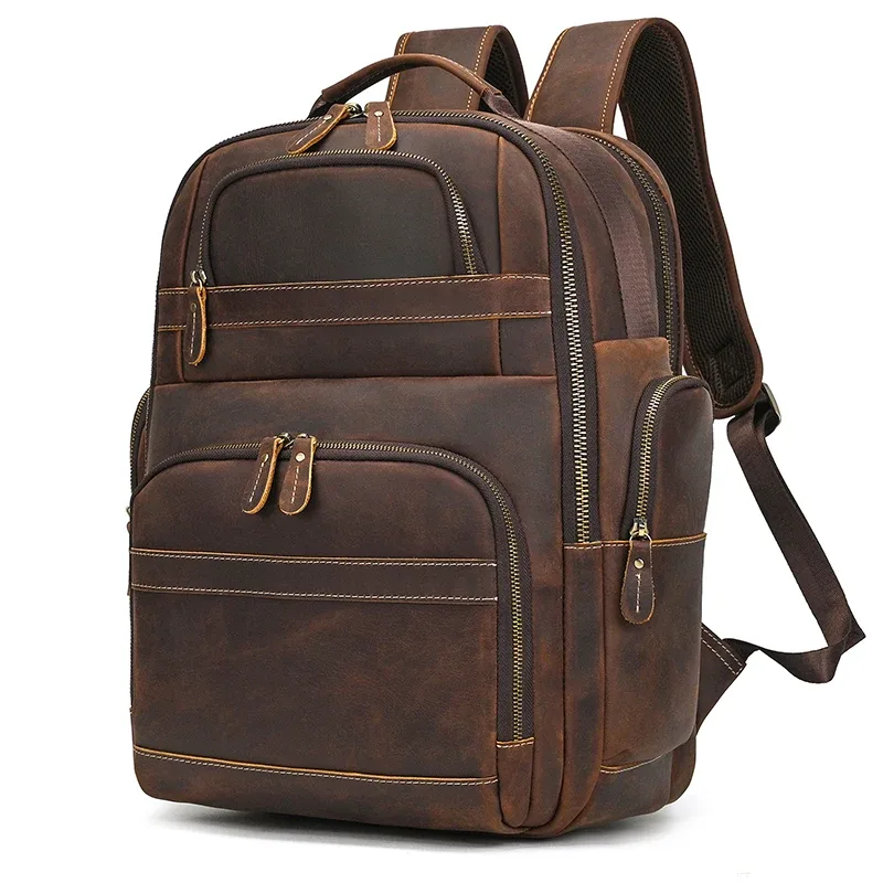 sac de voyage en cuir double couche pour homme, sac pour ordinateur d'affaires, sacs à dos pour ordinateur portable, chargement usb, grande capacité