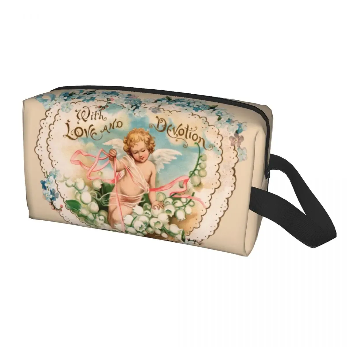 sac à cosmétiques de voyage personnalisé pour femmes, rose vintage, ange victorien, trousse de toilette de maquillage, trousse de rangement de beauté