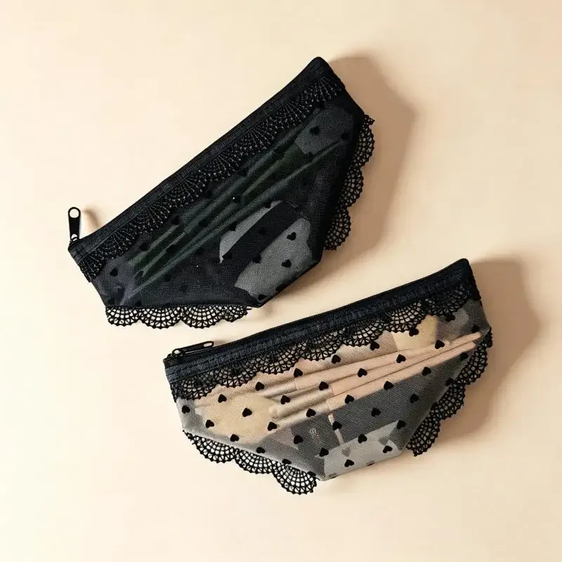 Trousse de Maquillage Portable Unique en Dentelle et Résille, Sac Cosmétique Zippé pour Outils de Beauté et Articles de Toilette, Pochette de Rangement