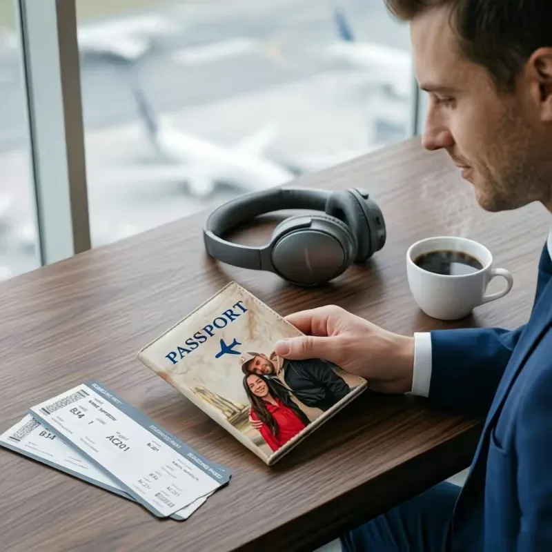 housse de passeport personnalisée avec photo sur mesure, housse de protection de voyage durable avec emplacements pour cartes de crédit, porte-passeport et documents d'identité