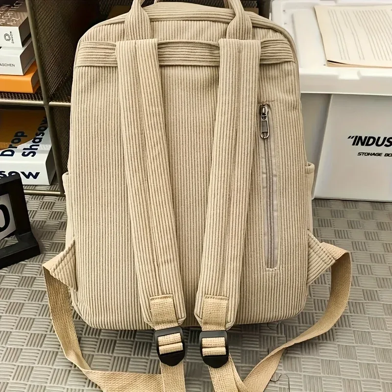 sac à dos décontracté en velours côtelé pour adolescents, 14 compartiments pour ordinateur portable, sac pour lycée et collège avec poche zippée, sacs à dos pour l'école