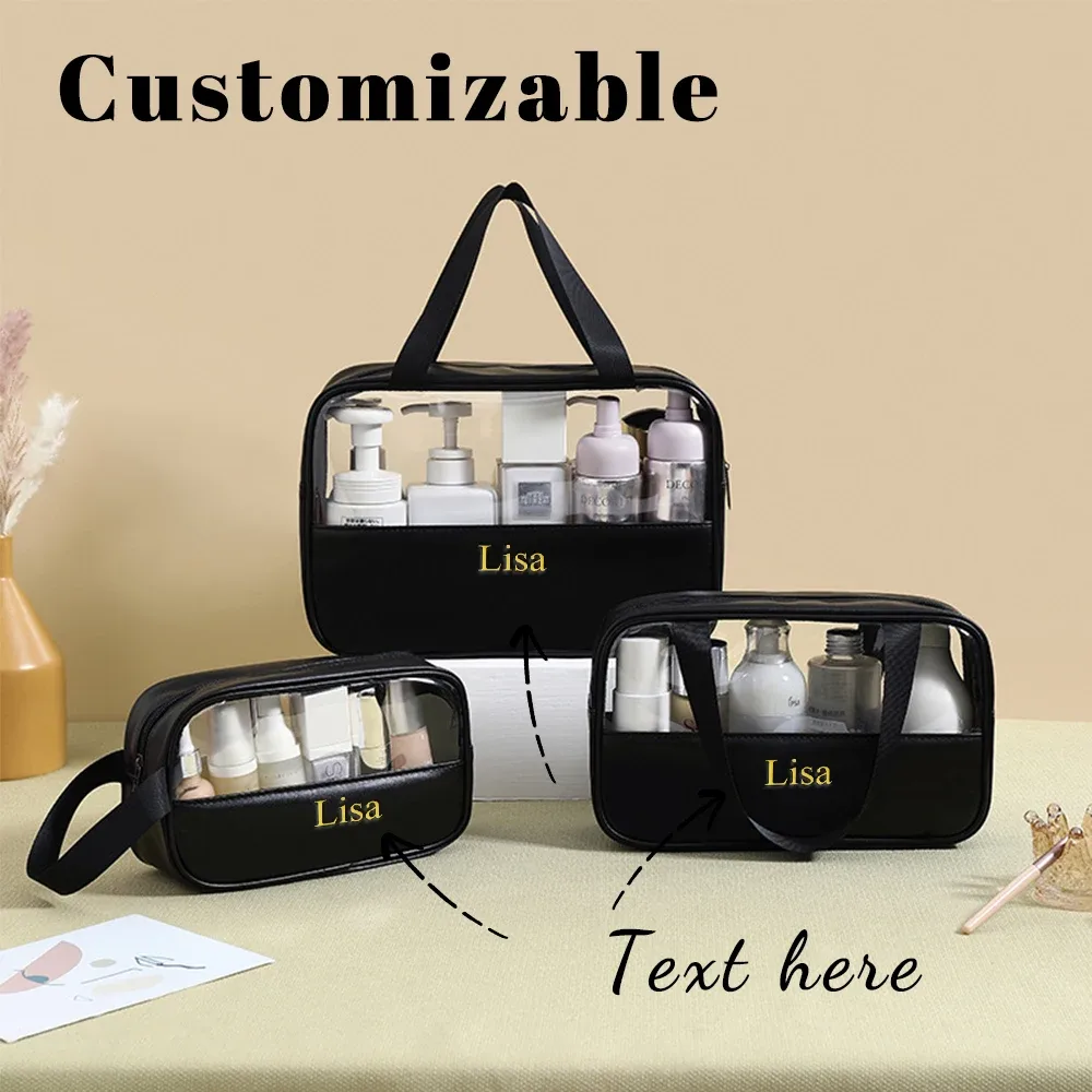 Nom personnalisable nouveau sac de lavage de maquillage Transparent en TPU sac de rangement en PU étanche de grande capacité pour femmes sac de maquillage en PVC