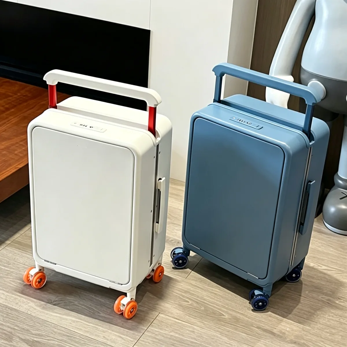 valise à roulettes avec poche pour ordinateur portable à ouverture frontale, poignée large, valise de voyage 20 pouces, bagage à main, cadre en aluminium, valise trolley