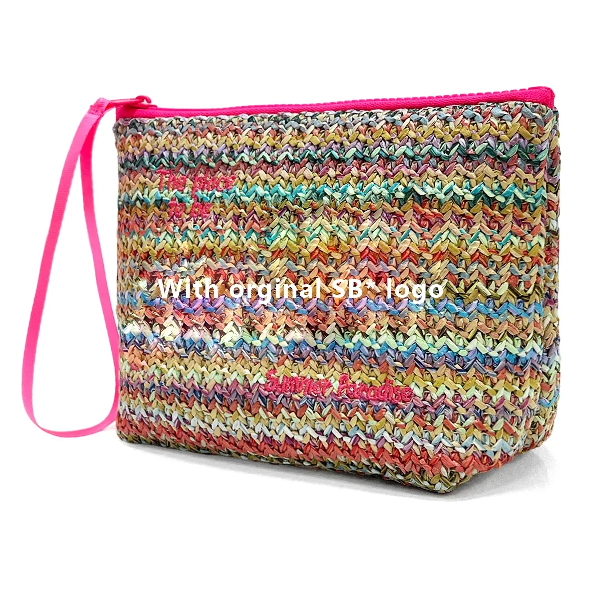 trousse de maquillage en paille, pochette de toilette à la mode, pochette, sac de rangement de cosmétiques, organisateur de voyage avec étiquettes et étiquettes