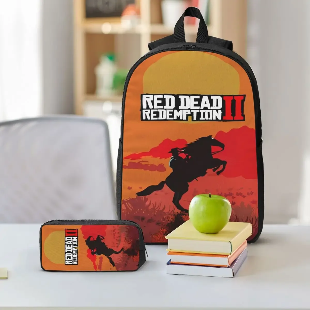 ensemble de sacs à dos imprimés red dead redemptions, 3 pièces, pour filles et garçons, sacs à stylos, ensembles de sacs à livres avec boîte à déjeuner pour écoliers