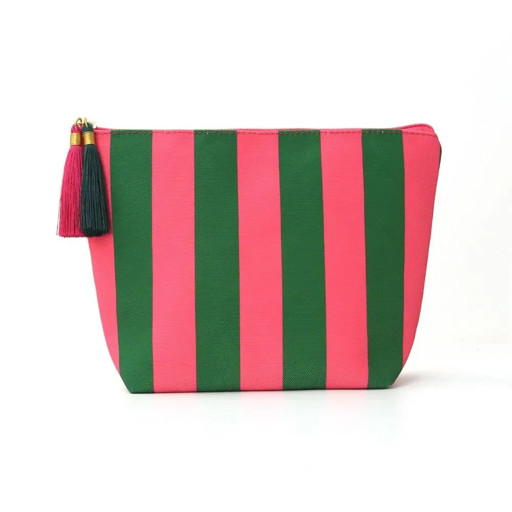 Sac de maquillage portable en velours côtelé, grande capacité, motif rayé, trousse de toilette, sac de rangement, pour voyage