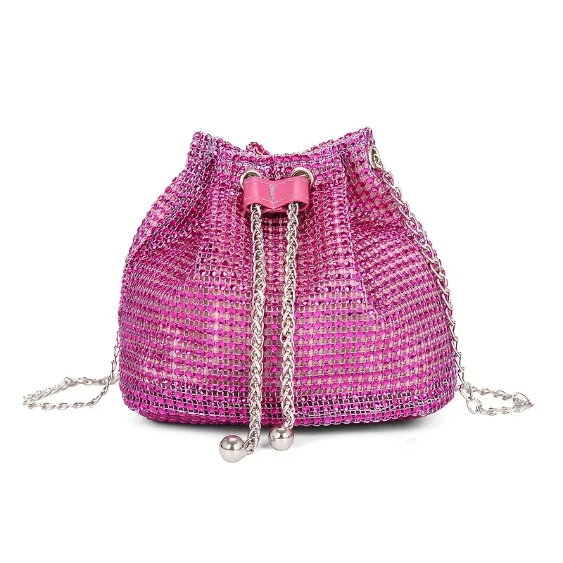 sac à bandoulière à cordon orné de strass scintillants, sac à main seau multifonctionnel, sac à main formel pour les déplacements quotidiens des femmes