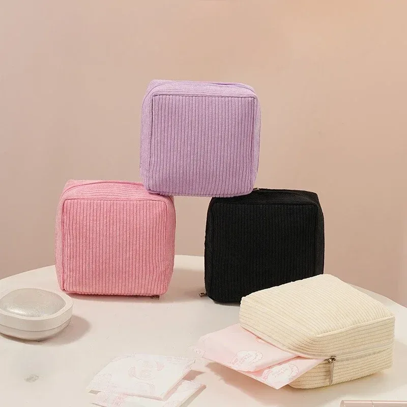 mini pochette de maquillage pour cartes de rouge à lèvres, pièces de monnaie, serviettes hygiéniques, mallette de rangement, sacs en velours côtelé pour femmes, sac de rangement de cosmétiques de voyage