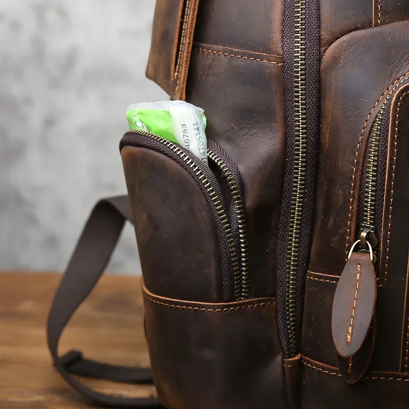 nzpj rétro en cuir véritable hommes sac à dos couche supérieure en peau de vache sac à dos mode hommes sac crazy horse peau voyage ordinateur sac