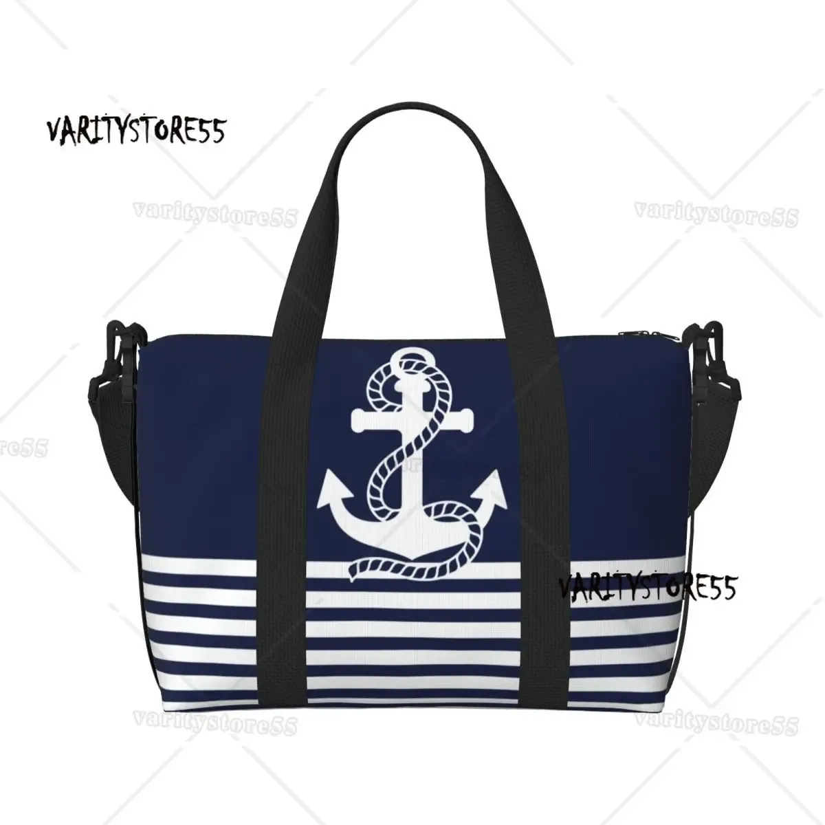 Sac fourre-tout de plage personnalisé à rayures bleu marine et ancre blanche pour femmes, fourre-tout Extra Large pour salle de sport, sacs de Shopping de voyage de Navigation