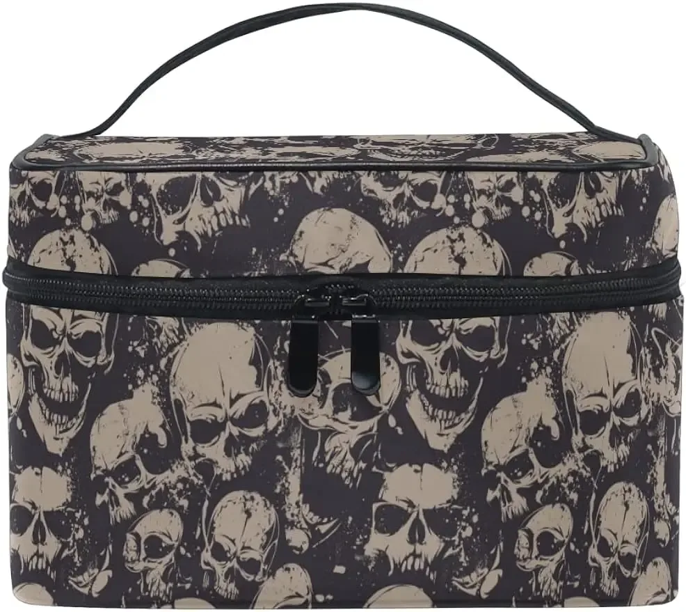 trousse de maquillage gothique crânes, sac de rangement de maquillage de voyage, étuis à cosmétiques, trousse de toilette pour filles, femmes et dames