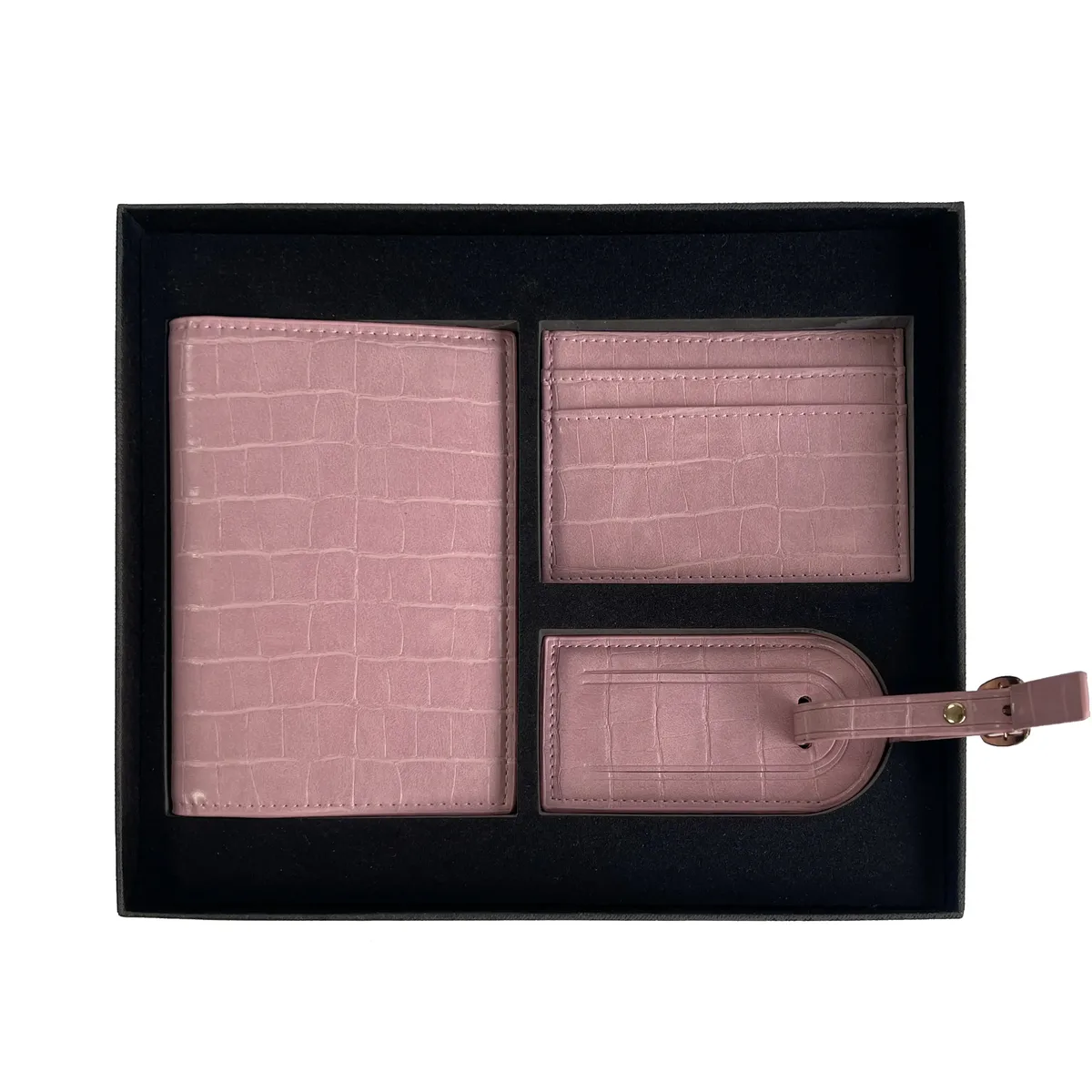coffret cadeau personnalisé avec initiales gratuites, housse de passeport en cuir de crocodile, étiquette de bagage, porte-cartes, accessoires de voyage