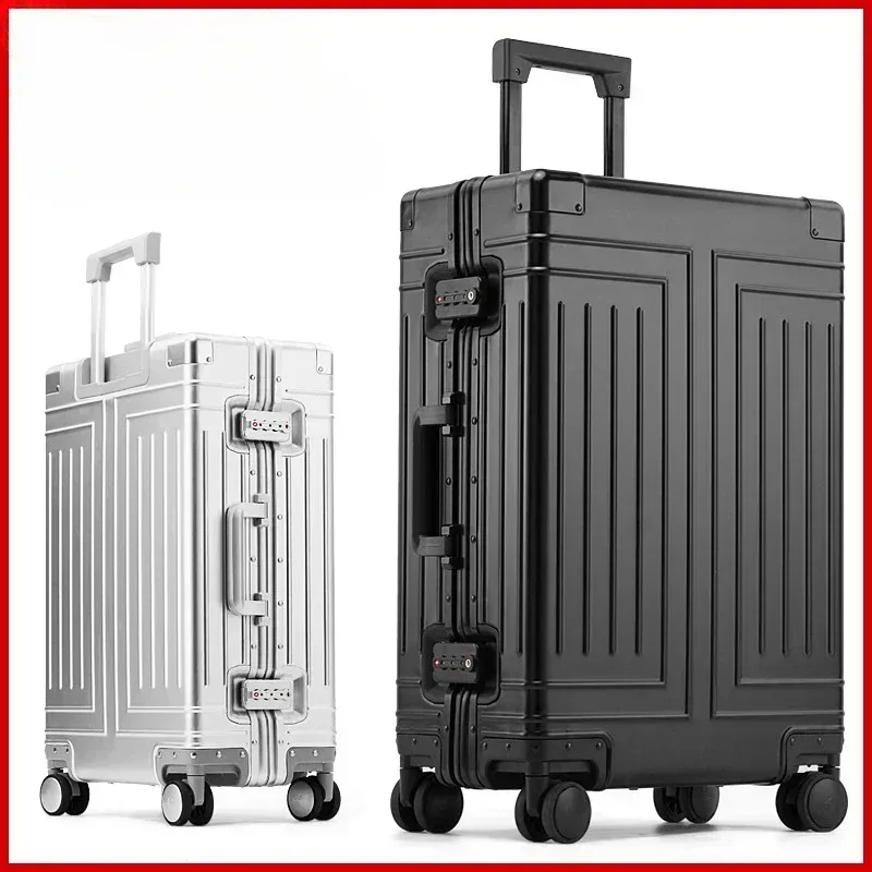 boîte à roulettes, valise argentée de grande capacité, valise en alliage d'aluminium-magnésium, roue universelle