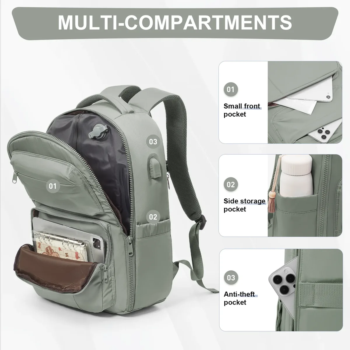 sac à dos pour femme, sac à dos de voyage à fermeture hermétique, sac pour ordinateur portable, sac à dos de voyage compressible, sac à dos de voyage multifonctionnel de grande capacité