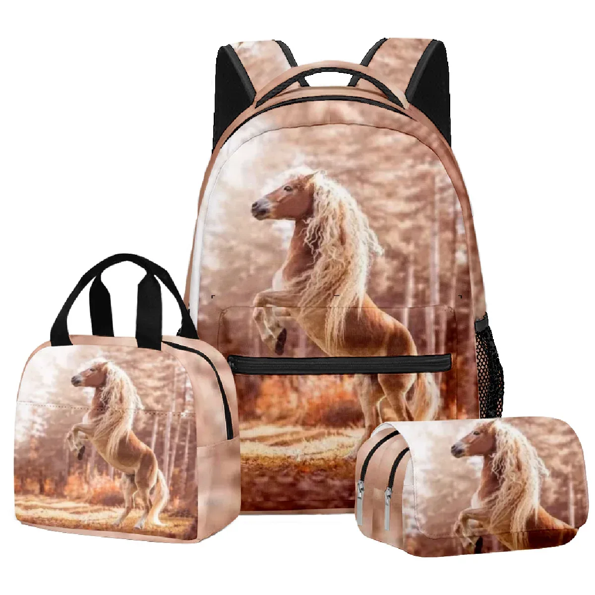 mode nouveauté cool prairie cheval 3d imprimé 3 pièces/ensemble étudiant sacs d'école ordinateur portable sac à dos sac à déjeuner sac à crayons