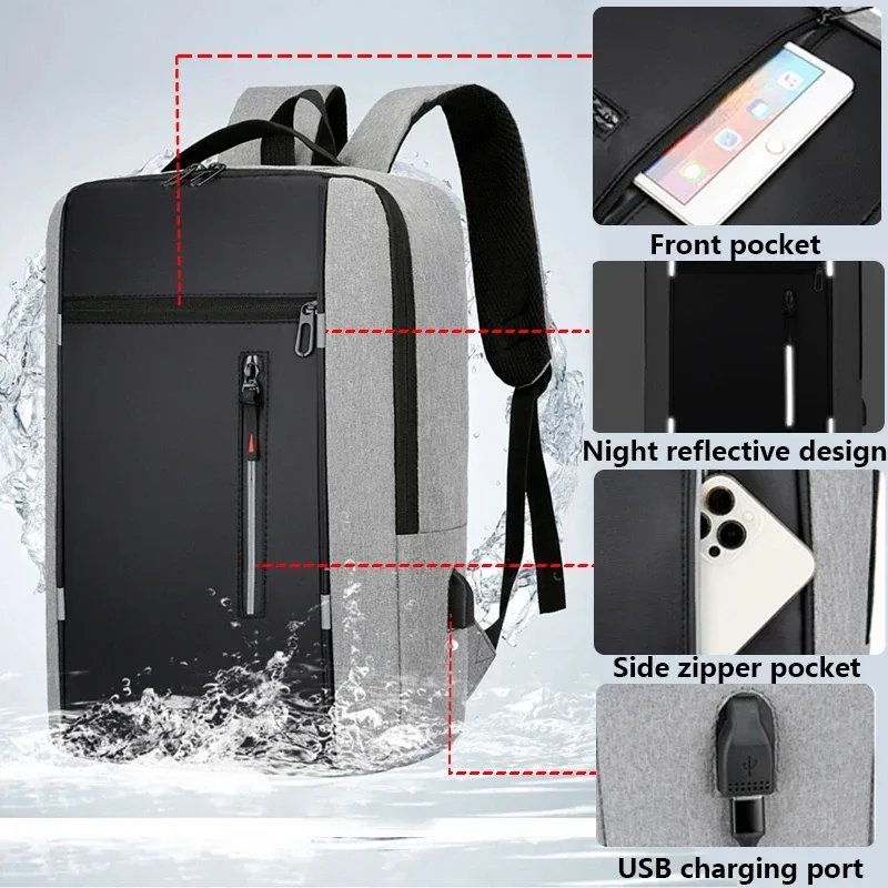 sac à dos oxford étanche pour hommes, 15.6 pouces, avec port de chargement usb, sac d'école de voyage d'affaires de grande capacité